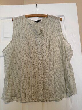 J.Crew Pintuck Button-Up Shell Top Striped Cotton Voile Sleeveless Blouse 2x
